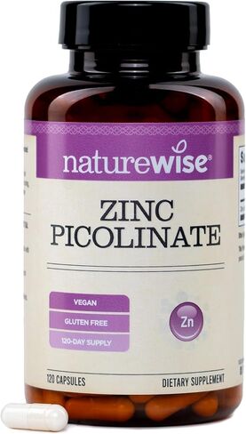 بيكولينات الزنك من NatureWise - مكمل زنك عالي الامتصاص 30 مجم لدعم صحة المناعة + الجلد - نباتي، غير معدّل وراثيًا، خالي من الغلوتين - مُصنع في الولايات المتحدة الأمريكية - 120 كبسولة [كمية تكفي 120 يومًا] in Kuwait