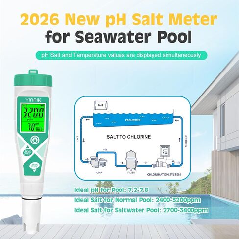 Salt PH Tester لخزان الشعاب المرجانية ، مقياس ملوحة حوض السمك المالح ، قارئ أسماك المياه العذبة ، قارئ PPM PH ، Digital 5 in 1 PH Salt EC TDS Temp Temp Temp لمسبح المياه المالحة ، المائية ، aquaponics ، Koi Pond in Saudi Arabia