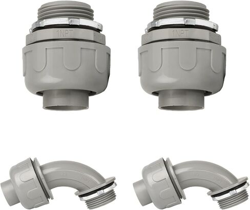 Conduit Connectors, 1 Inch Liquid Tight Connector NPT Non-Metallic for PVC Electrical Flexible Conduit Fittings, 15 Straight and 15 Angle 90 Degree, UL Listed, Grey (30-Pack) in Saudi Arabia