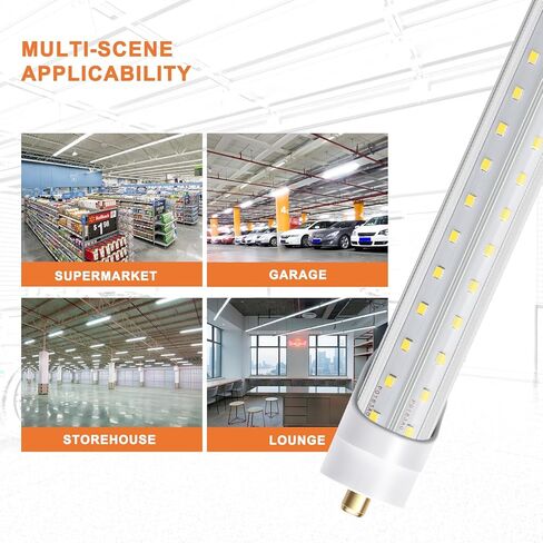 مصابيح LED ONLYLUX بطول 8 أقدام، لمبة إضاءة LED للمتجر 8 أقدام 72 وات 6000 ك 10000 لومن، فائقة السطوع، مصابيح T8 T10 T12 V على شكل FA8، غطاء شفاف، مصابيح F96T12 لاستبدال مصابيح الإضاءة الفلورية (حزمة من 12) in Kuwait