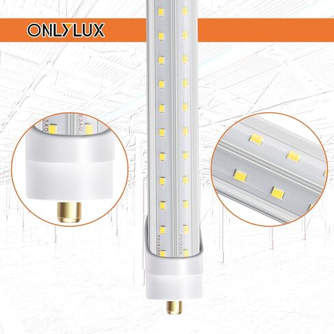 مصابيح LED ONLYLUX بطول 8 أقدام، لمبة إضاءة LED للمتجر 8 أقدام 72 وات 6000 ك 10000 لومن، فائقة السطوع، مصابيح T8 T10 T12 V على شكل FA8، غطاء شفاف، مصابيح F96T12 لاستبدال مصابيح الإضاءة الفلورية (حزمة من 12) in Kuwait