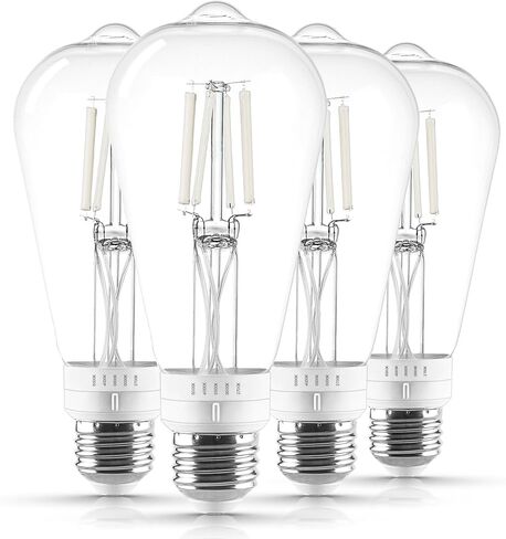 لمبة إضاءة LUXRITE Vintage ST19 LED مكافئة 60 وات، 5CCT 2700K 3000K 3500K 4000K 5000K، قابلة للتعتيم، 500 لومن، لمبة إضاءة LED اديسون ذات خيوط بيضاء 4.5 وات، مدرجة في قائمة UL، قاعدة E26 (4 عبوات) in Kuwait