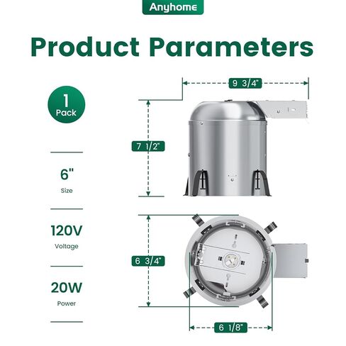6 Inch Recessed Lighting Housing Remodel,Can Light Housing,IC Rated & Air Tight,E26 Connector,ETL Listed in Saudi Arabia
