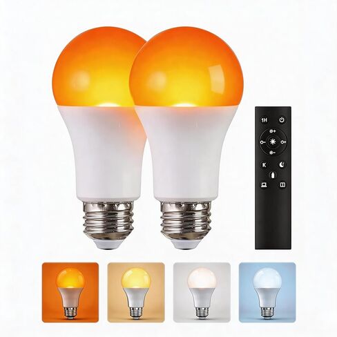 Amber Sleep Light Bulbs with Remote Control, 800LM 9W (60W Equivalent),Circadian Rhythm Light Bulb,Dim,1800K-6500K,E26,2.4G,Warm and Reading Light Bulb for Home Decor,2Bulb&1Remote in Saudi Arabia