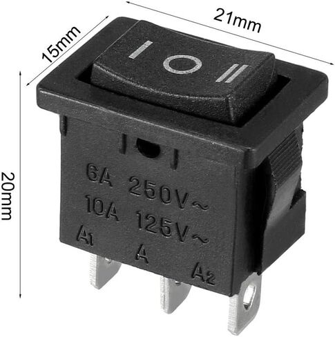 Uxcell 6A/250V 10A/125V SPST 3 محطة 3 موقف تشغيل/إيقاف/تشغيل قارب الروك التبديل الأسود 21x15 مللي متر in Kuwait