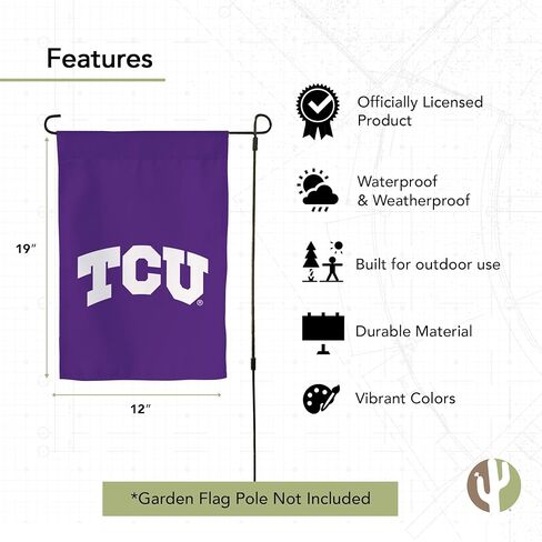 علم حديقة صبار تكساس المسيحي بجامعة TCU - لافتة الضفادع ذات القرون مقاس 45.72 سم × 30.48 سم، للعرض والمناسبات الخارجية (تصميم F) in Kuwait