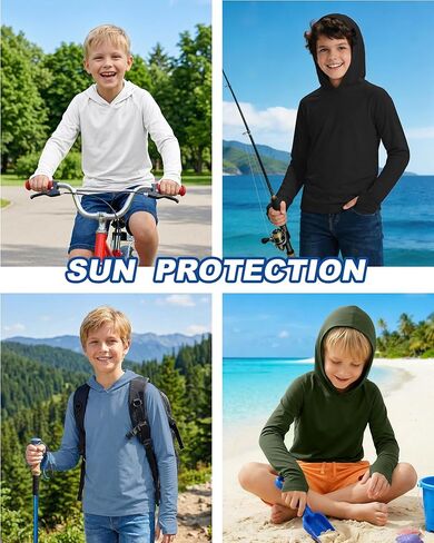Boys' Hoodie Rash Guard Shirt UPF 50+, 3 Pack Long Sleeve Sun Protection Swim Tee Quick Dry, Lightweight Performance Top in Saudi Arabia