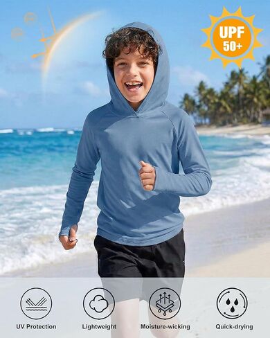 Boys' Hoodie Rash Guard Shirt UPF 50+, 3 Pack Long Sleeve Sun Protection Swim Tee Quick Dry, Lightweight Performance Top in Saudi Arabia