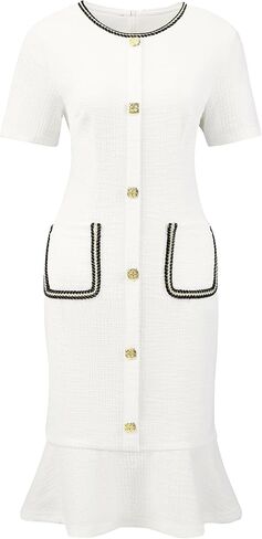 Women's Bodycon Mermaid Dress Tweed Short Sleeve Panel Trim Cocktail Fishtail Dresses in Saudi Arabia