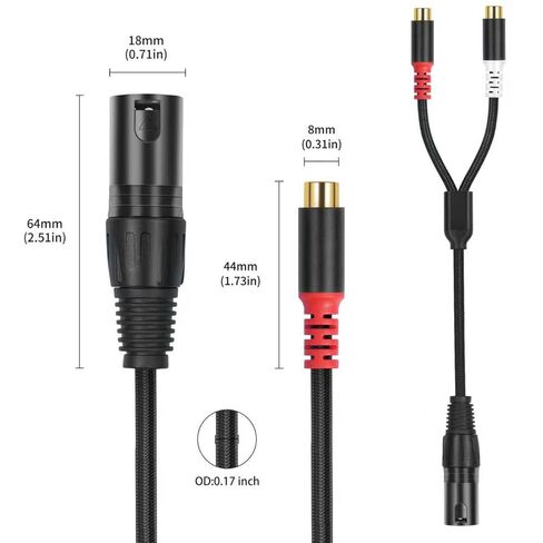 كابل تصحيح مقسم XLR ذكر إلى 2 RCA Y بطول 1 قدم، محول كابل صوت XLR ذكر إلى ثنائي غير متوازن RCA أنثى لخلاط ميكروفون مكبر الصوت - 1 قدم in Kuwait