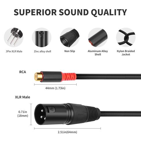 كابل تصحيح مقسم XLR ذكر إلى 2 RCA Y بطول 1 قدم، محول كابل صوت XLR ذكر إلى ثنائي غير متوازن RCA أنثى لخلاط ميكروفون مكبر الصوت - 1 قدم in Kuwait