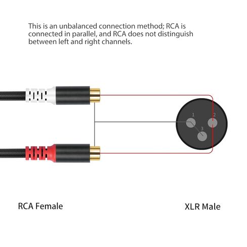 كابل تصحيح مقسم XLR ذكر إلى 2 RCA Y بطول 1 قدم، محول كابل صوت XLR ذكر إلى ثنائي غير متوازن RCA أنثى لخلاط ميكروفون مكبر الصوت - 1 قدم in Kuwait