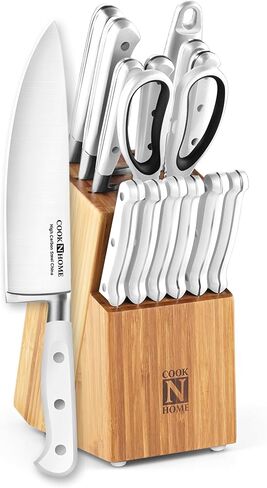 Cook N Home Kitchen Knife Set with Bamboo Storage Block 15-Piece, High Carbon Stainless Steel Blade, Black in Kuwait
