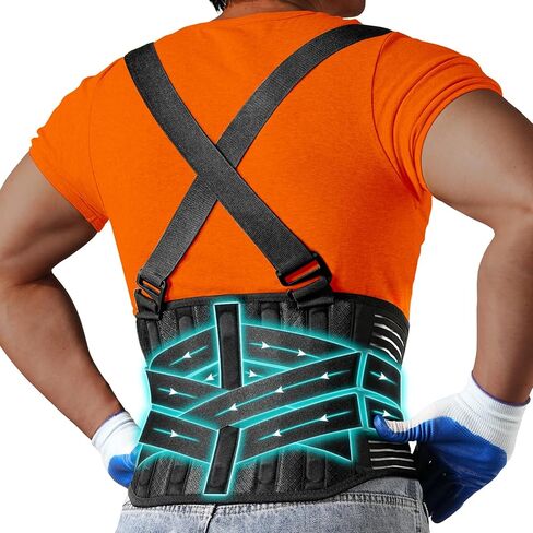 Plus Size Work Back Brace with 2 Removable Suspender Shoulder Straps for Heavy Lifting Safety - Back Posture Corrector Support Belt for Men Women in Construction, Warehouse Jobs 2XL/3XL in Kuwait