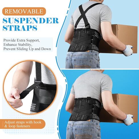 Plus Size Work Back Brace with 2 Removable Suspender Shoulder Straps for Heavy Lifting Safety - Back Posture Corrector Support Belt for Men Women in Construction, Warehouse Jobs 2XL/3XL in Kuwait