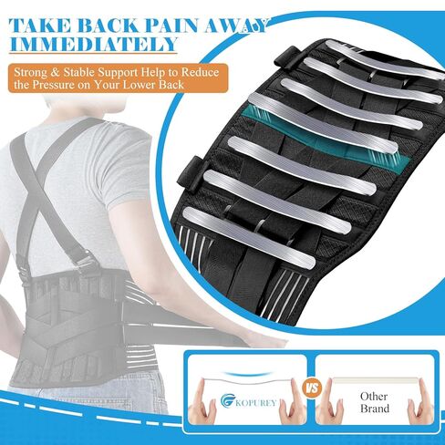 Plus Size Work Back Brace with 2 Removable Suspender Shoulder Straps for Heavy Lifting Safety - Back Posture Corrector Support Belt for Men Women in Construction, Warehouse Jobs 2XL/3XL in Kuwait