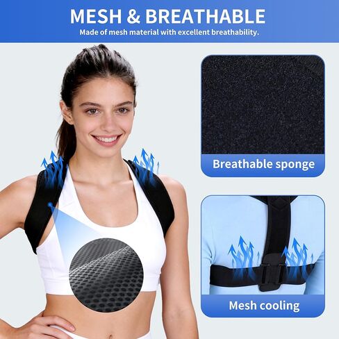 Upper Back Brace Posture Corrector for Women and Men, Adjustable Upper & Mid Back Support, Breathable Back Straightener for Neck, Shoulder & Clavicle Pain Relief in Kuwait