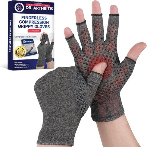 Doctor Developed Original Arthritis Compression Gloves for Women & Men - Fingerless Brace for Arthritis & Carpal Tunnel Support - Doctor-Developed - 1 Pair - Extra Grippy - Medium in Kuwait