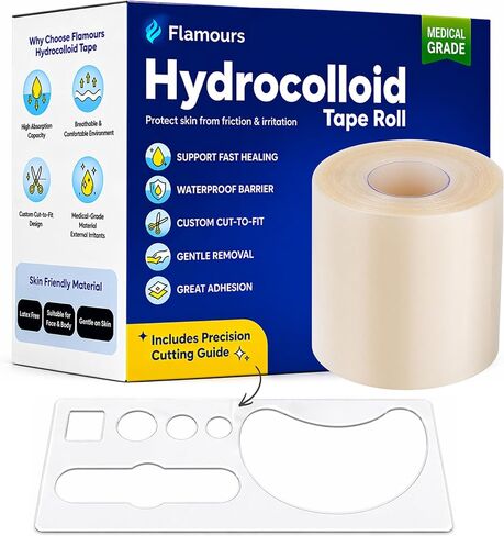Hydrocolloid Roll Bandages, 2IN x ~5FT - Precision Cutting Guide Extra Large Hydrocolloid Patch Self-Adhesive, Ultra Absorbent & Waterproof - Burn, Blister, Acne Care, First Aid Kit Essential in Saudi Arabia