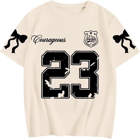 Cute Number 23 Jerseys Shirts for Teen Girls Bow Preppy Shirt Graphic Oversized Tees for Teens Y2k Summer Cotton Top in Saudi Arabia