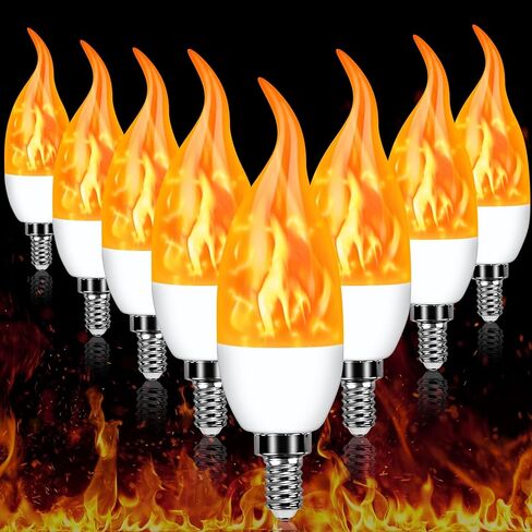 E12 LED Flickering Candelabra Flame Effect Light Bulbs - 3 Modes Flicker Chandelier Candle Fire Gas Lantern Effect Type B Base Small Lights Bulbs for Outdoor Halloween Holiday Decorations (8 Pack) in Saudi Arabia