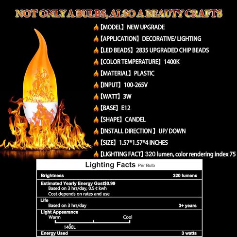 E12 LED Flickering Candelabra Flame Effect Light Bulbs - 3 Modes Flicker Chandelier Candle Fire Gas Lantern Effect Type B Base Small Lights Bulbs for Outdoor Halloween Holiday Decorations (8 Pack) in Saudi Arabia