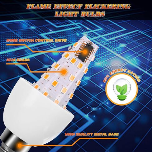 E12 LED Flickering Candelabra Flame Effect Light Bulbs - 3 Modes Flicker Chandelier Candle Fire Gas Lantern Effect Type B Base Small Lights Bulbs for Outdoor Halloween Holiday Decorations (8 Pack) in Saudi Arabia