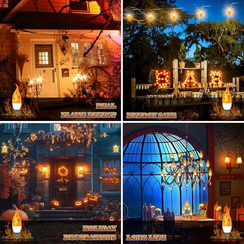E12 LED Flickering Candelabra Flame Effect Light Bulbs - 3 Modes Flicker Chandelier Candle Fire Gas Lantern Effect Type B Base Small Lights Bulbs for Outdoor Halloween Holiday Decorations (8 Pack) in Saudi Arabia
