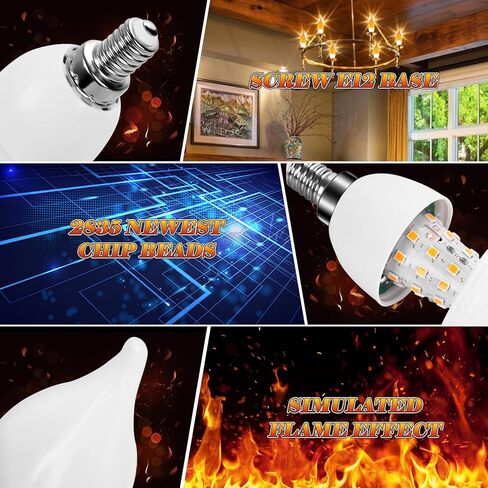 E12 LED Flickering Candelabra Flame Effect Light Bulbs - 3 Modes Flicker Chandelier Candle Fire Gas Lantern Effect Type B Base Small Lights Bulbs for Outdoor Halloween Holiday Decorations (8 Pack) in Saudi Arabia