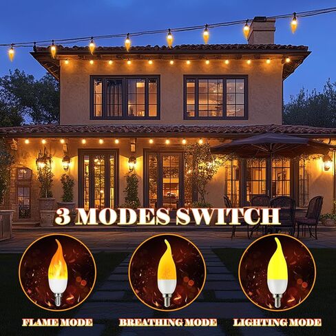 E12 LED Flickering Candelabra Flame Effect Light Bulbs - 3 Modes Flicker Chandelier Candle Fire Gas Lantern Effect Type B Base Small Lights Bulbs for Outdoor Halloween Holiday Decorations (8 Pack) in Saudi Arabia