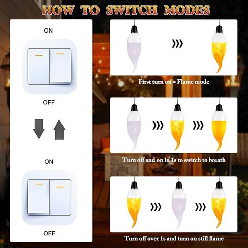 E12 LED Flickering Candelabra Flame Effect Light Bulbs - 3 Modes Flicker Chandelier Candle Fire Gas Lantern Effect Type B Base Small Lights Bulbs for Outdoor Halloween Holiday Decorations (8 Pack) in Saudi Arabia