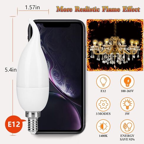 E12 LED Flickering Candelabra Flame Effect Light Bulbs - 3 Modes Flicker Chandelier Candle Fire Gas Lantern Effect Type B Base Small Lights Bulbs for Outdoor Halloween Holiday Decorations (8 Pack) in Saudi Arabia