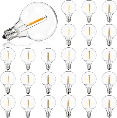مصابيح بديلة للطاقة الشمسية G40 LED، 1 وات تساوي 5 وات، قاعدة لولبية بلاستيكية E12 مقاومة للكسر ومقاومة للماء للأضواء الخارجية، ديكور مقهى البيسترو في الفناء، تيار مستمر 3 فولت، 2700 كلفن أبيض دافئ، 25 حزمة in Kuwait