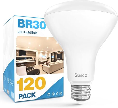Sunco 24 حزمة BR30 لمبات الإضاءة LED، مصابيح إضاءة مجوفة، لمبة فيضانات داخلية، 850 لومن، 11 وات (ما يعادل 65 وات)، 4000 كلفن أبيض بارد، قابل للتعتيم، قاعدة E26، للمنزل، المطبخ، غرفة النوم UL in Kuwait