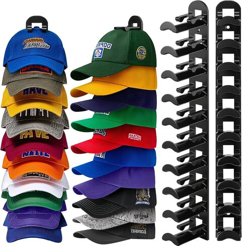 Hat Hook for Wall, 2 Pack Hat Organizer Hold up to 20 Hats,Hat Holder with Strong Adhesive and 8 Pack Screws, Cap Holder Hat Hangers for Wall Closet Door and Bedroom(B-Black) in Saudi Arabia
