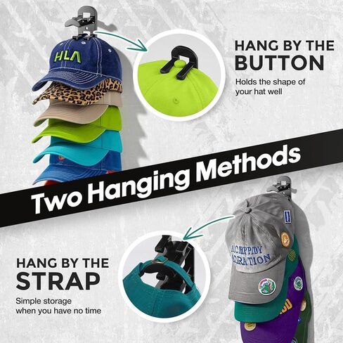 Hat Hook for Wall, 2 Pack Hat Organizer Hold up to 20 Hats,Hat Holder with Strong Adhesive and 8 Pack Screws, Cap Holder Hat Hangers for Wall Closet Door and Bedroom(B-Black) in Saudi Arabia