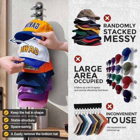 Hat Hook for Wall, 2 Pack Hat Organizer Hold up to 20 Hats,Hat Holder with Strong Adhesive and 8 Pack Screws, Cap Holder Hat Hangers for Wall Closet Door and Bedroom(B-Black) in Saudi Arabia
