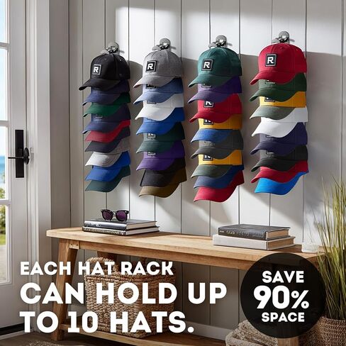 Hat Hook for Wall, 2 Pack Hat Organizer Hold up to 20 Hats,Hat Holder with Strong Adhesive and 8 Pack Screws, Cap Holder Hat Hangers for Wall Closet Door and Bedroom(B-Black) in Saudi Arabia