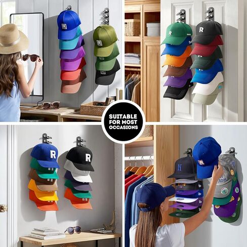Hat Hook for Wall, 2 Pack Hat Organizer Hold up to 20 Hats,Hat Holder with Strong Adhesive and 8 Pack Screws, Cap Holder Hat Hangers for Wall Closet Door and Bedroom(B-Black) in Saudi Arabia