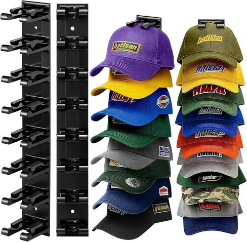Hat Hook for Wall, 2 Pack Hat Organizer Hold up to 20 Hats,Hat Holder with Strong Adhesive and 8 Pack Screws, Cap Holder Hat Hangers for Wall Closet Door and Bedroom(B-Black) in Saudi Arabia