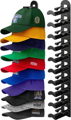 Hat Hook for Wall, 2 Pack Hat Organizer Hold up to 20 Hats,Hat Holder with Strong Adhesive and 8 Pack Screws, Cap Holder Hat Hangers for Wall Closet Door and Bedroom(B-Black) in Saudi Arabia