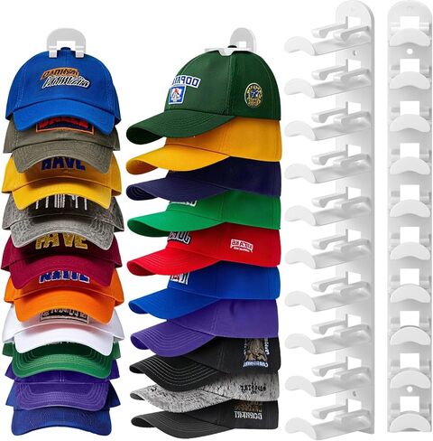 Hat Hook for Wall, 2 Pack Hat Organizer Hold up to 20 Hats,Hat Holder with Strong Adhesive and 8 Pack Screws, Cap Holder Hat Hangers for Wall Closet Door and Bedroom(B-Black) in Saudi Arabia