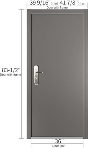 VIZ-PRO Quick Mount Steel Security Door with Frame and Hardware, Gray Right Side-Hinged Inward, 39 9/16" - 41 7/8" Width Adjustable, 83 1/2" Height in Kuwait