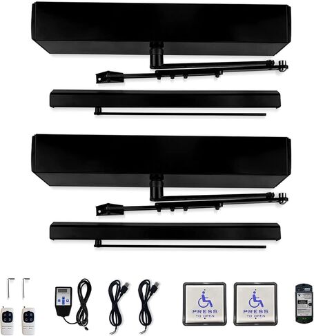 Olideauto Handicap Door Opener for Dual Swing Doors,Black Color Commercial Door Openers with Wireless Handicap Push Buttons,Automatically Open Dual Doors Simultaneously by 1PCS Handicap Push Button in Kuwait