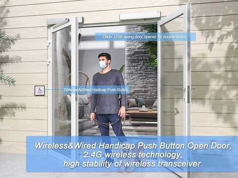 Olideauto Handicap Door Opener for Dual Swing Doors,Black Color Commercial Door Openers with Wireless Handicap Push Buttons,Automatically Open Dual Doors Simultaneously by 1PCS Handicap Push Button in Kuwait
