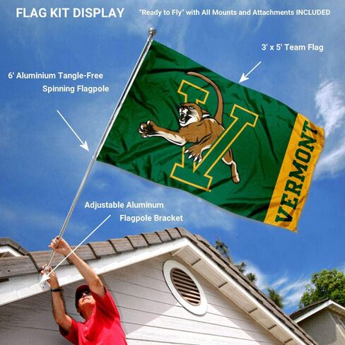 Vermont Catamounts Flag with Pole and Bracket Holder University Set in Kuwait
