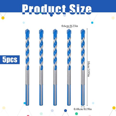 5 Piece Masonry Drill Bit Set for Concrete Tile Glass Ceramic Brick, 15/64" Solid Carbide Drill Bit with Triangle Handle,Tungsten Steel Alloy Tip in Kuwait