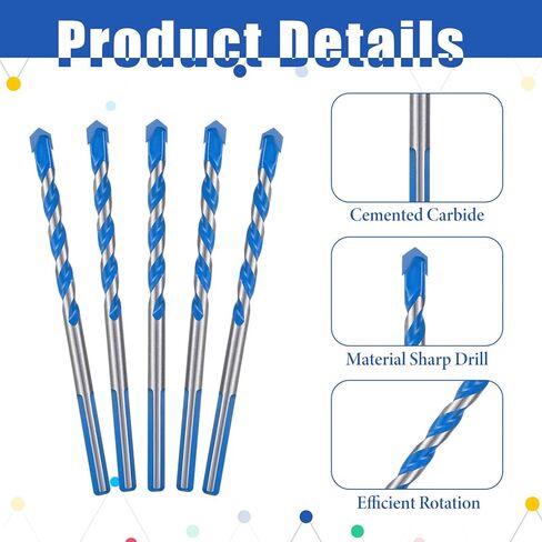 5 Piece Masonry Drill Bit Set for Concrete Tile Glass Ceramic Brick, 15/64" Solid Carbide Drill Bit with Triangle Handle,Tungsten Steel Alloy Tip in Kuwait