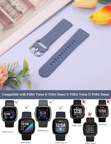 Boho Engraved Band Compatible with Fitbit Versa 3/Versa 4/Sense 2/Sense Women Men, Silicone Sport Fancy Cute Designer Dressy Strap in Saudi Arabia