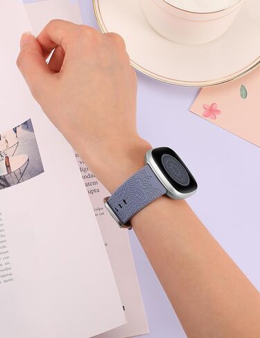 Boho Engraved Band Compatible with Fitbit Versa 3/Versa 4/Sense 2/Sense Women Men, Silicone Sport Fancy Cute Designer Dressy Strap in Saudi Arabia